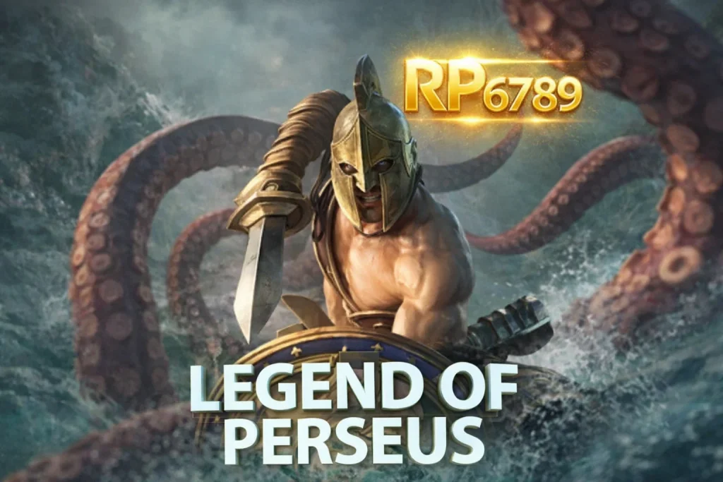 Ilustrasi LEGEND OF PERSEUS di RP6789 menampilkan pahlawan Yunani dalam petualangan epik digital